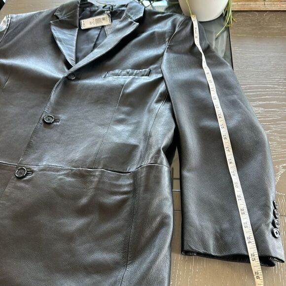 Alfani Men’s Black Genuine Leather Jacket Blazer Sleek Dress Coat Sz 42 REG NWT - Picture 13 of 14